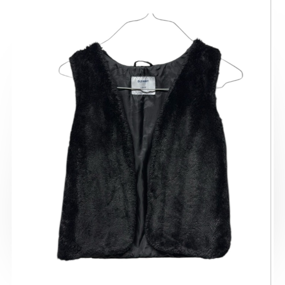 Old Navy black faux fur open front vest size medium large 10/12